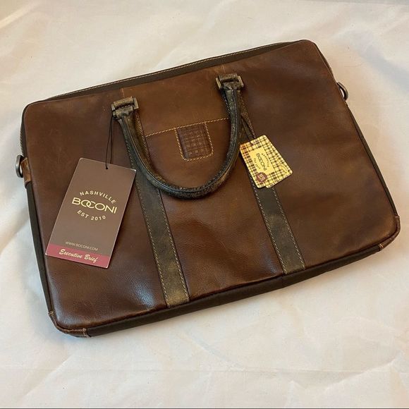 Boconi Nashville BriefCase Leather Executive Brown Modern Classic Sleek Business
